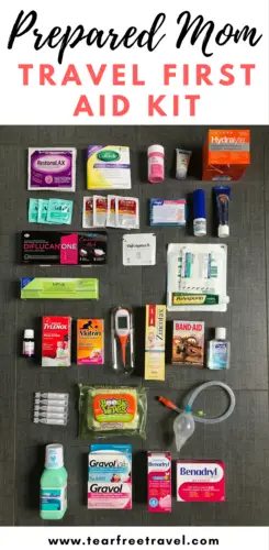 Wondering what to bring in your travel first aid kit? Here is my first aid checklist for the best family first aid kit. From snot-suckers to antidiarrheals, this kit has got you covered! There is no such thing as being over-prepared when it comes to traveling with little ones. Click through for the contents of my children's medical kit. #travelfirstaidkit #familyfirstaidkit #babyemergencykit #toddlerfirstaidkit #childrensmedicalkit #firstaidkit #bestfamilyfirstaidkit