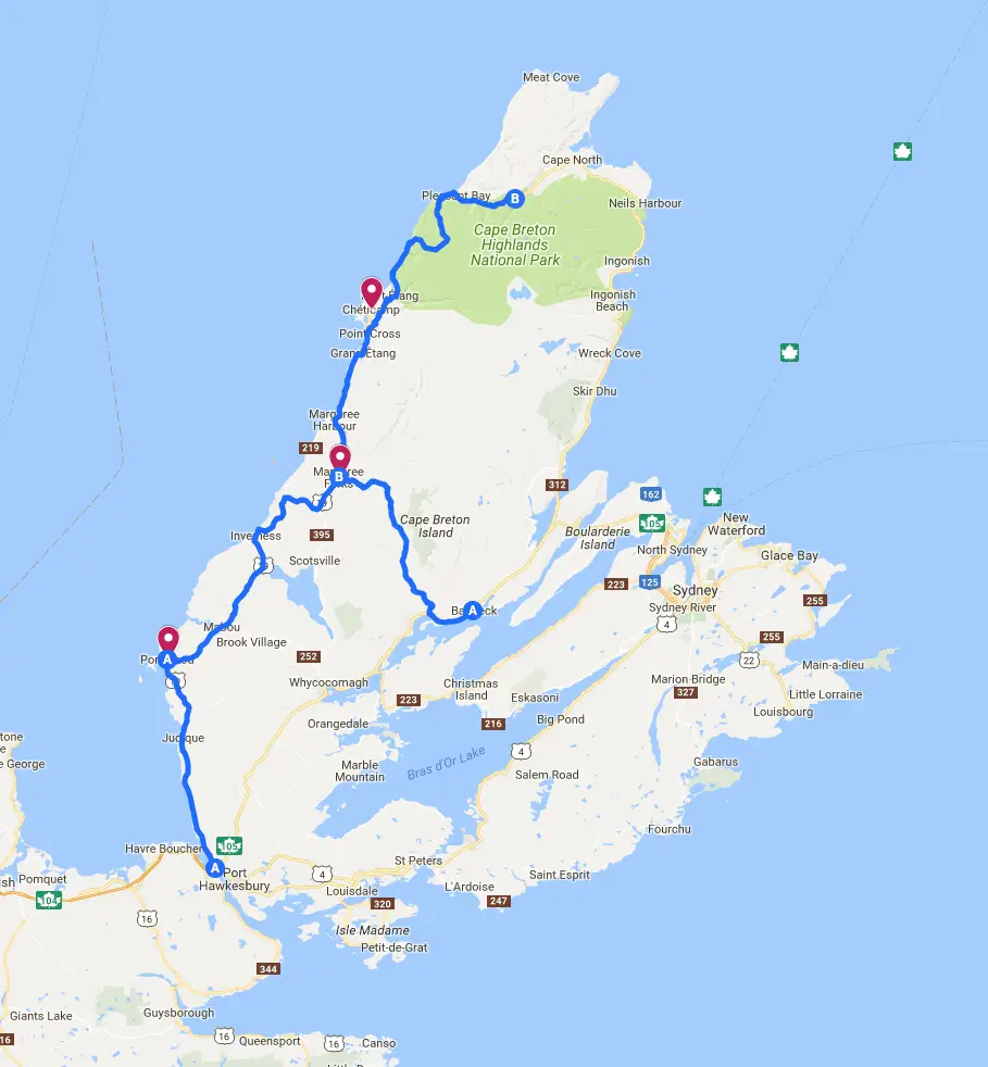 Cape Breton Nova Scotia Route Map