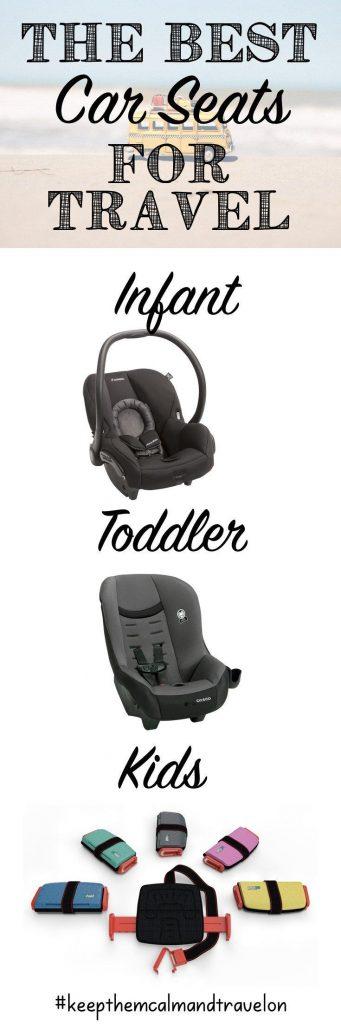 Wondering which travel car seat to bring on vacation? Here are my top choices of the least bulky and most lightweight portable car seats for every age group. The toddler travel car seat has been a life saver for me! #toddlercarseat #toddlertravelcarseat #babycarseat #carseat #portablecarseat #portablebabycarseat #travelcarseat #travelwithkids #lightweightcarseat