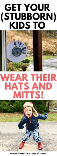 Are you struggling to get your toddler or preschooler to wear hats and mittens? Is there a morning struggle to get on their winter outfits? Use this simple DIY project to get your kids in their snow clothes without tears! #DIY #lifehack #parentinghack #winterclothes #winteroutfit #snowclothes