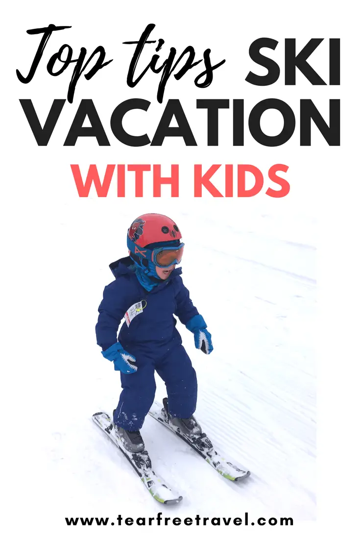 Are you planning a trip skiing with kids? Check out my no fail guide to first time skiing with kids. I’ll review the best kids skiing tips, toddler skiing tips and all the kids ski gear we brought along. All you need to be prepared for your first time with children. Save this for your next family winter getaway! #skiing #winter #winterfun #wintergetway #kidstravel #outdoor #snow