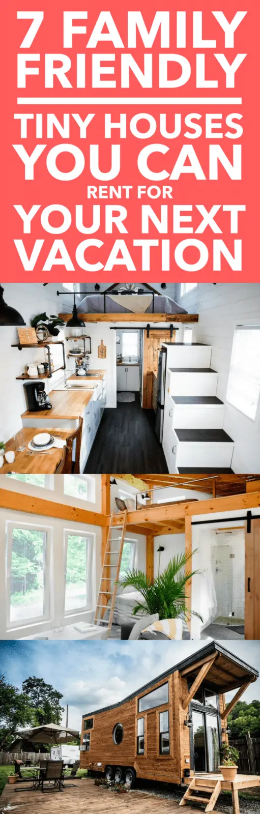 Have you wanted to try out tiny house living but can't imagine living in a small space full-time? Check out these amazing tiny house rental properties in the US that would be perfect for your next family vacation! Tiny house vacation rentals give you an chance to enjoy the amazing interiors and space saving designs without having to 'live tiny' yourself! #tinyhouse #tinyhousevacation #tinyhousevacationrental #familyvacation #travelwithkids #wanderlust #tinyhouserental