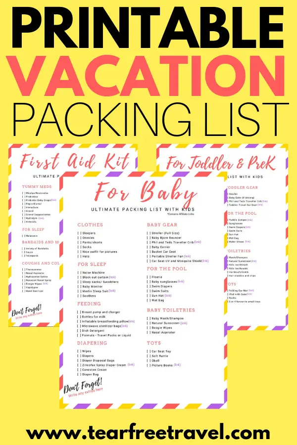 Printable Vacation Packing List